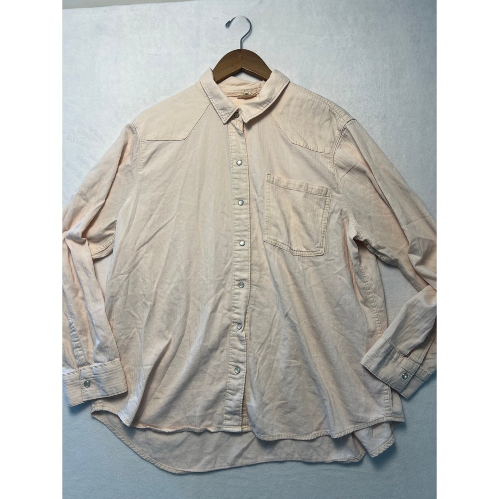 A.N.A. XXL Button Down Shirt Western Coastal Cowgirl Peach Herringbone Cotton